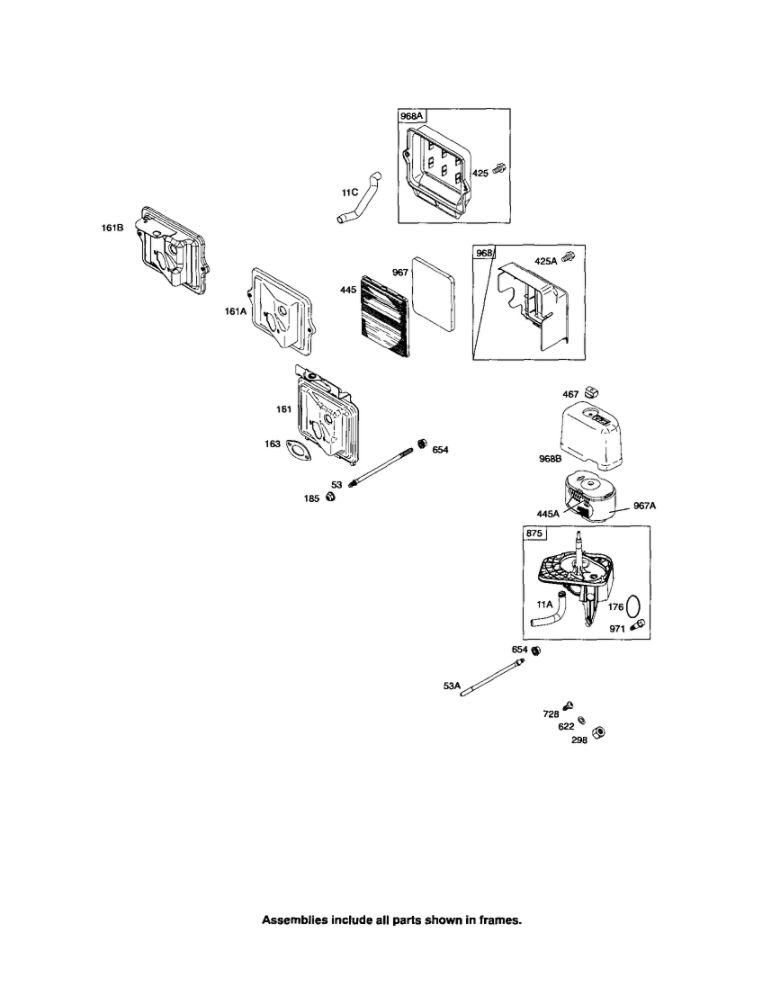 Air Cleaner Diagram and Parts List for 210400 0035-0570 Briggs and Stratton Engine